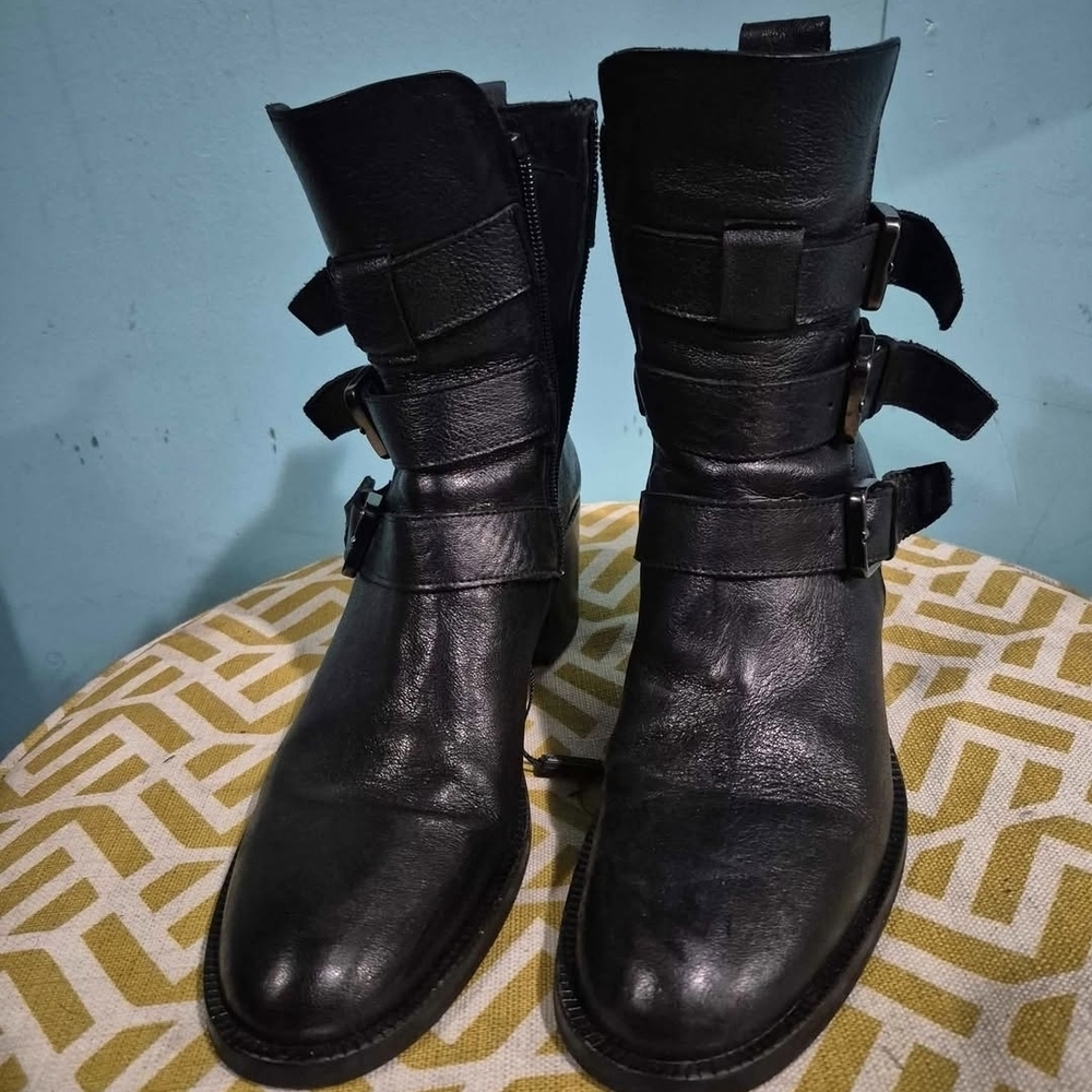 Elegant Triple Buckle Black Ankle Boots